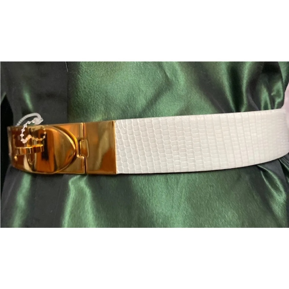 NEW RALPH LAUREN COLLECTION WHITE LIZARD BELT GOLD TURN-LUCK KELLY BUCKLE SZ S